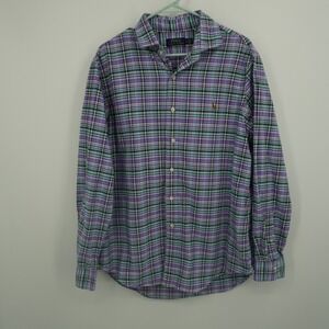 Polo Ralph Lauren Button Down Shirt Mens Large Purple Green Plaid Long Sleeve